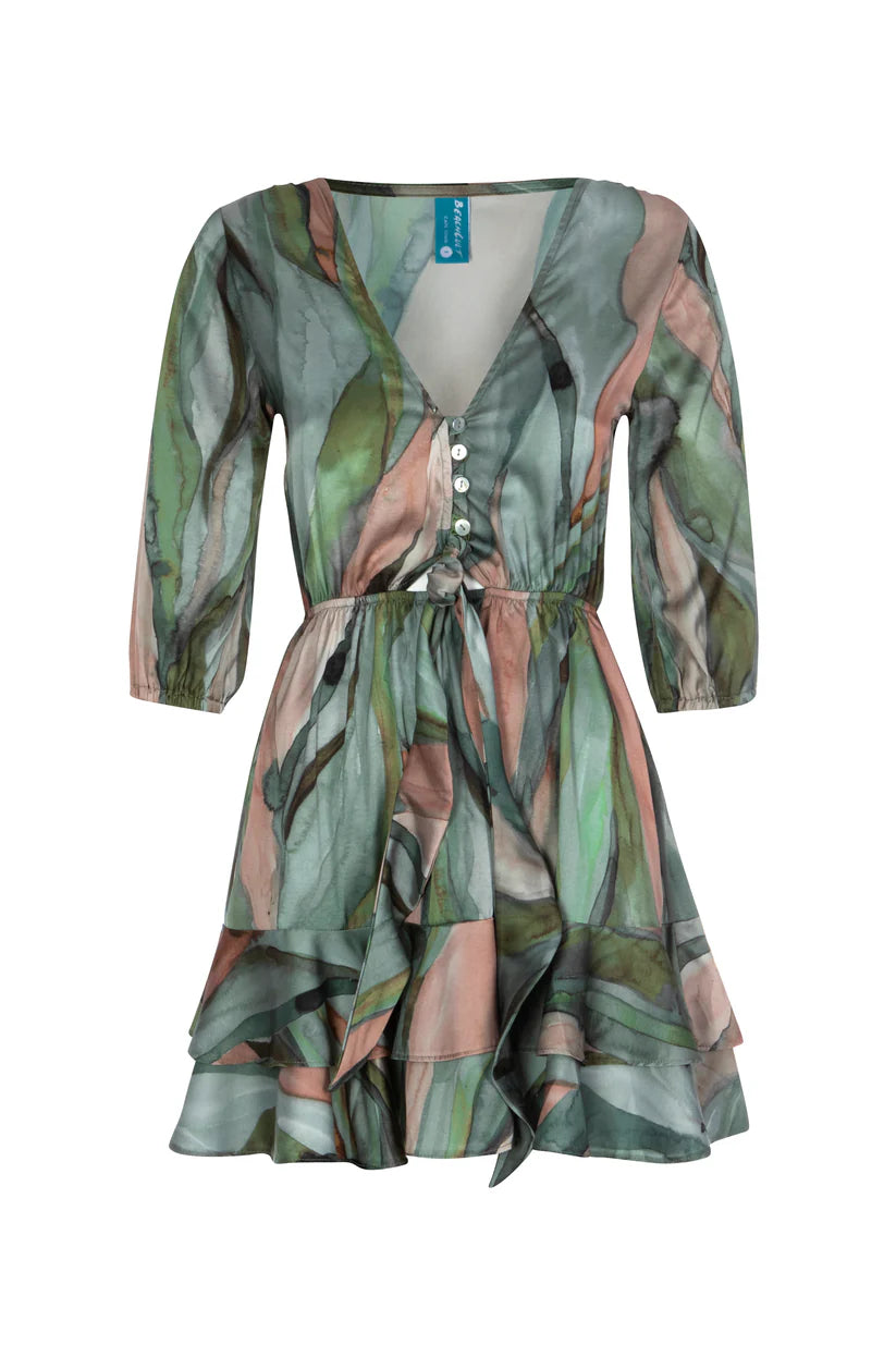 Beach Cult Sienna Dress Watercolour Evergreen